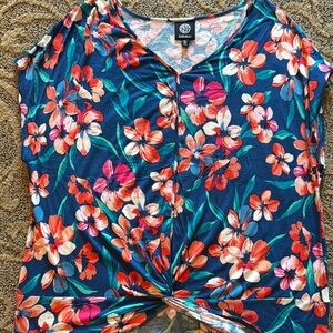 Bobeau Blue Sleeveless Tie Front Blouse